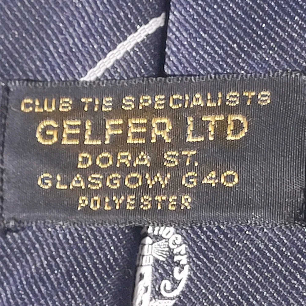Gelfer Ltd Glasgow Turnberry Lighthouse Navy Blue Striped Mens Tie 3.25